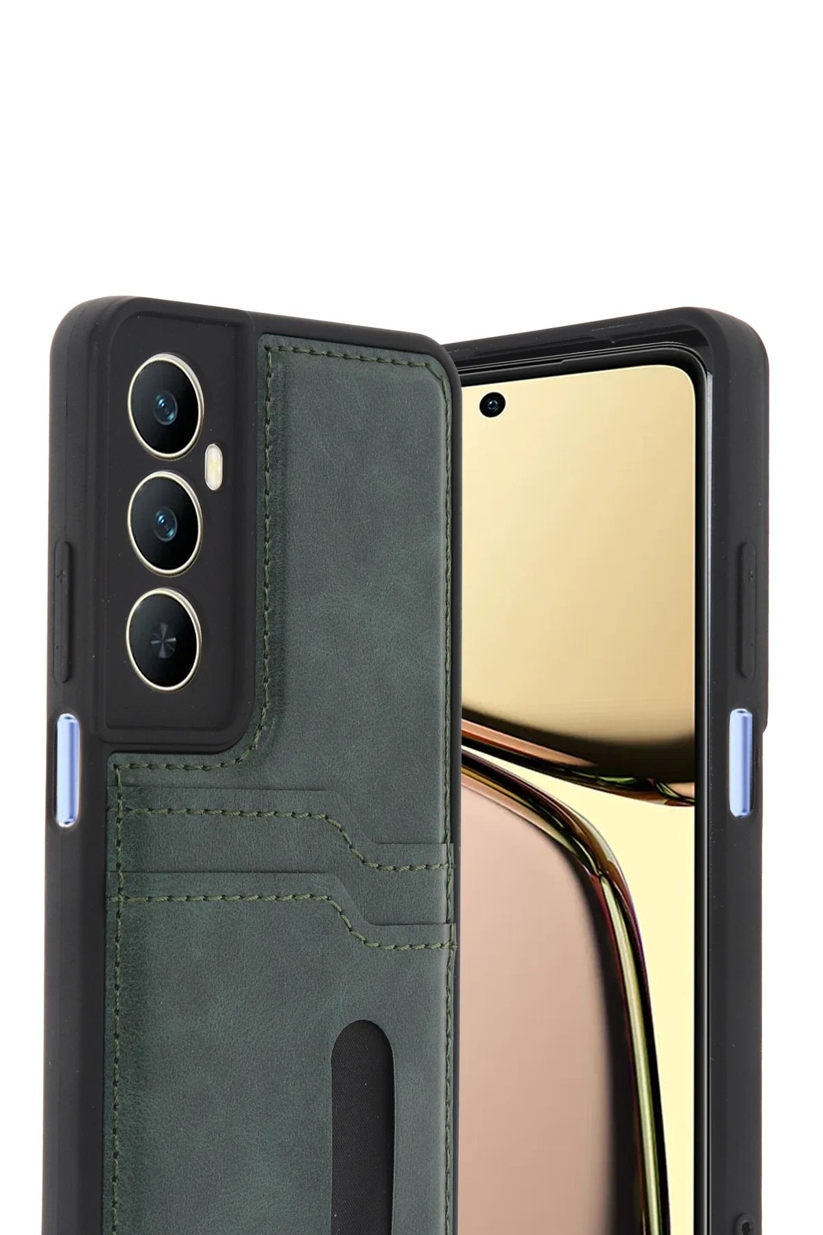 Realme C65 Sara Kartvizitli Deri Kılıf - Yeşil-(5796)