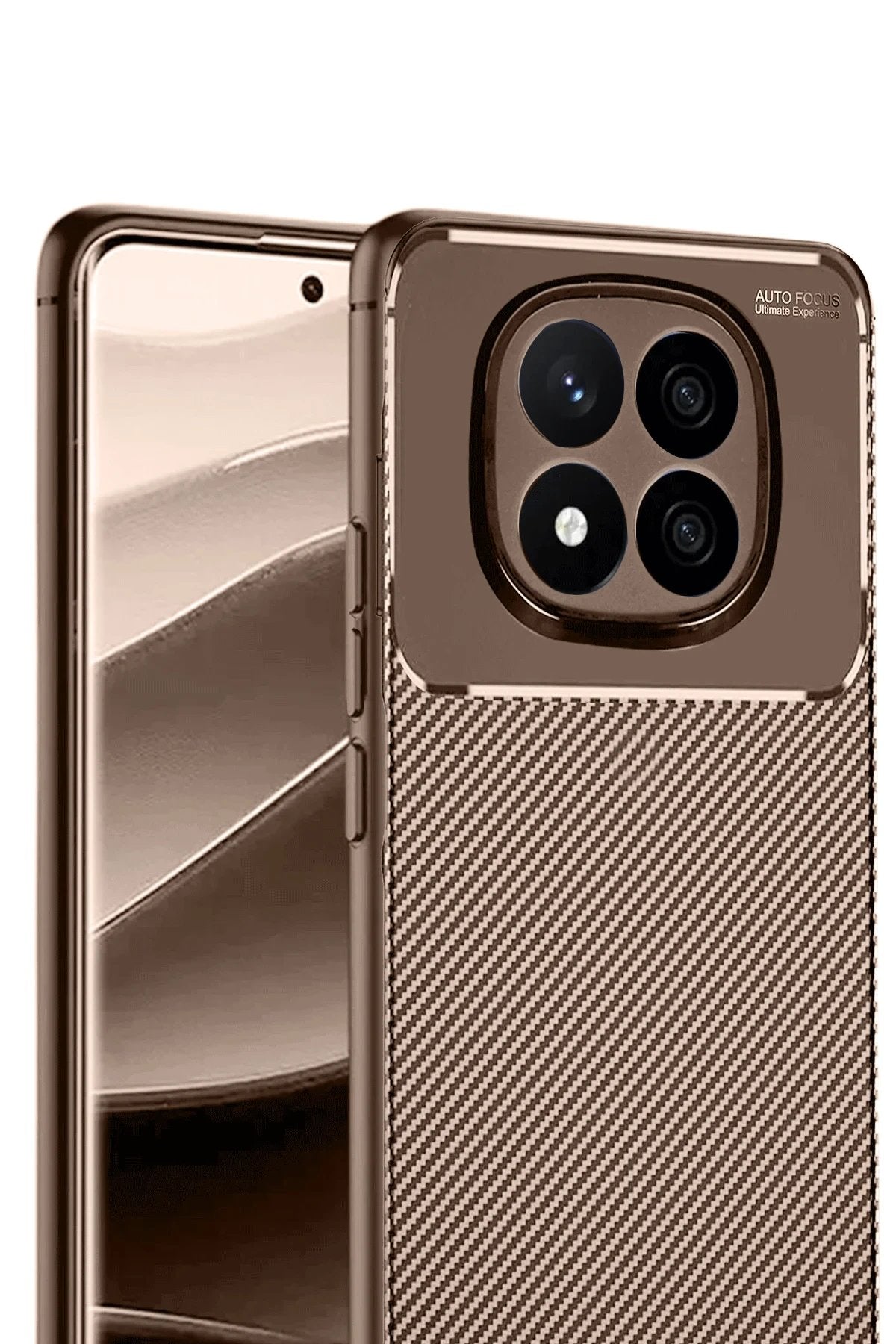 Xiaomi Redmi Note 14 Pro 5G Kılıf Auto Focus Karbon Kapak - Kahverengi-(5796)