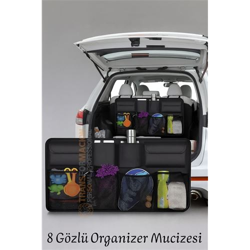 8 Gözlü Araç Koltuk Arkası Organizer – Güçlü Tokalı Cırtlı Ayarlanabilir Tasarım